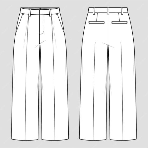 Pants Sketch Fashion Illustrations, Trouser Technical Drawing, Trouser Illustration, Pant Flat Sketch, Trousers Drawing, Clothing Templates, Flat Drawings, Tailoring Jeans, Dress Suits For Men