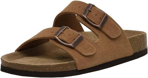 CUSHIONAIRE Women's Lane Cork Footbed Sandal With +Comfort, Perfect Contour, Cork Footbed Sandals, Greyish Brown, Cork Sandals, Footbed Sandals, Brown Sandals, Slide Sandals, Cork, Womens Sandals