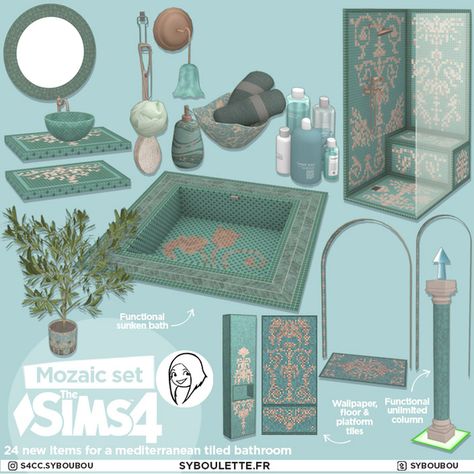 [DOWNLOAD] Mozaic set | Patreon Sims 4 Astethic, Sim4 Furniture, The Sims 4 Pack, Sunken Bath, Sims Furniture, Mod Furniture, Sims Packs, Sims 4 Bedroom, Sims 4 House Plans