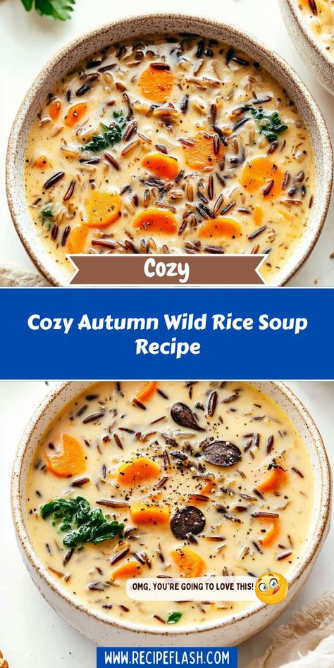 Looking for a way to embrace the flavors of fall? This cozy autumn wild rice soup is the ultimate comfort dish, filled with seasonal ingredients that warm the soul. Be sure to save this recipe so you can enjoy a bowl of comfort whenever you need it! Autumn Wild Rice Soup, Autumn Wild Rice, Rice Soup Crockpot, Easy Soup Recipes Healthy, Autumn Soup, Wild Rice Soup Recipes, Vegan Crockpot Recipes, Soup Crockpot, Vegan Crockpot