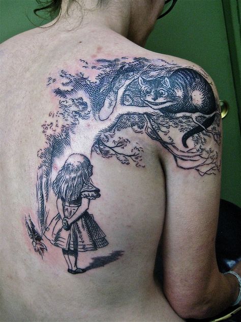 fuckyeahtattoos:    This sort of thing is the sort of thing I really love to do - if you want some beautiful old 19th century illustration inked on you, please come on in!  http://www.purplepanthertattoos.com/  http://purplepanthertattoo.tumblr.com/ Panther Tattoos, Cheshire Cat Tattoo, Monkey Tattoo, Panther Tattoo, Wonderland Tattoo, Lewis Carroll, Cheshire Cat, Skin Art, Love Tattoos