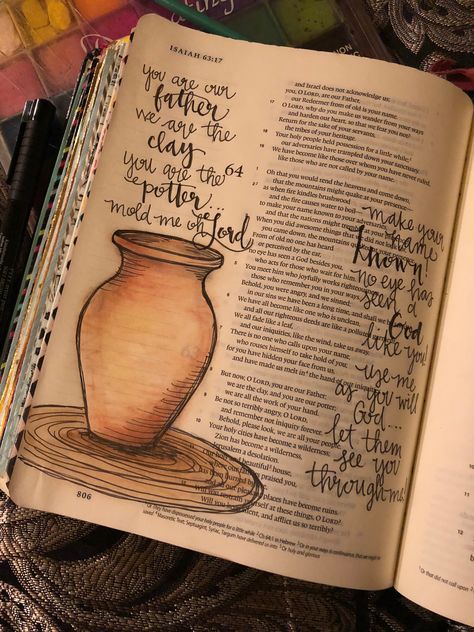 You are the potter, I am the clay... Isaiah 64:8 We Are The Clay You Are The Potter, I Am The Potter You Are The Clay God, Potter And Clay Drawing, The Potter And The Clay, You Are The Potter I Am The Clay, Isaiah 64:8, Isaiah Bible, Creative Bible, Bible Drawing