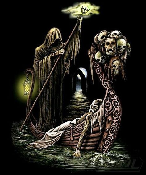 Dont pay the ferryman till he gets you to the other side. Alchemy Gothic Art, Monster Pictures, Don't Fear The Reaper, Reaper Tattoo, Grim Reaper Art, Alchemy Gothic, The Reaper, Mythology Tattoos, Ange Demon