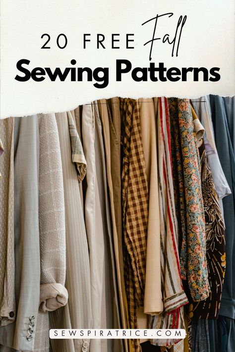 Getting ready to sew your fall handmade wardrobe? We've got you covered in this blog post that lists 20 free sewing patterns for your fall sewing projects. Coats, cardigans, pullovers, pants and skirts - This blog post has got you covered. Sewing can get a little pricey so save some money by grabbing one of these free sewing patterns. Head on over to our website to read the full list of fall sewing patterns that you can download. Start sewing your fall handmade wardrobe today Drawing Sewing Patterns, Sewing For Gardeners, Simple Sewing Pattern Free, Basic Patterns Sewing, Skirts Sewing Ideas, Free Sewing Pattern Websites, Start Sewing Clothes, Sew The Look, Step By Step Sewing Patterns