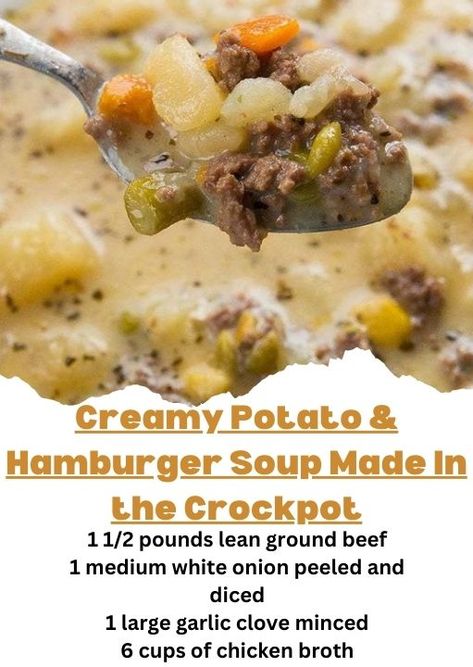 Taastrecipes Potato Hamburger Soup, Ms Recipes, Soup Creamy, Hamburger Soup, Quick And Easy Soup, Creamy Potato, Beef Soup, Creamy Soup, Easy Soups