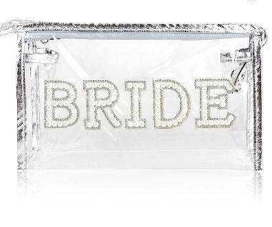 Bride Makeup Bag Bride Gifts Pearl Rhinestone Letter Patch Clear PVC Water-resistant Portable Zipper Cosmetic Toiletry Travel Organizer for Bridal Shower Wedding day Bachelorette Party Bride Makeup Bag, Bright Makeup, Rhinestone Letters, Perfect Bride, Travel Organizer, Bride Makeup, Travel Organization, Travel Toiletries, Bridal Shower Gifts