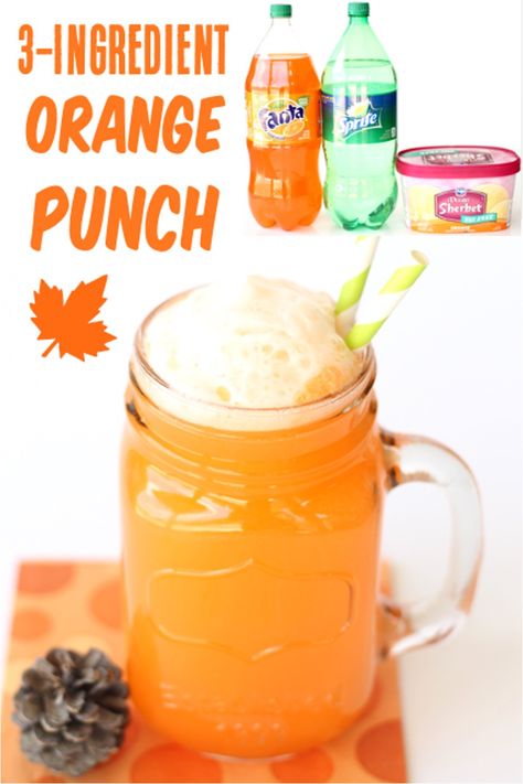 Searching for fun Fall Party Ideas? This Easy Orange Punch Recipe is perfect for your upcoming parties and Thanksgiving feasts! With just 3 ingredients, it's so simple to make! Plus, the sherbert makes it a hit with adults and kids! Go grab the recipe and give it a try this week! Fall Baby Shower Drinks Ideas, Fruit Punch Juice Recipe, Pumpkin Punch Recipe, Fall Party Drinks For Kids, Pink Party Punch Non Alcoholic, Thanksgiving Punch Recipes Non Alcoholic, Orange Drinks Nonalcoholic, Punch For Kids Party, Orange Drink Recipes