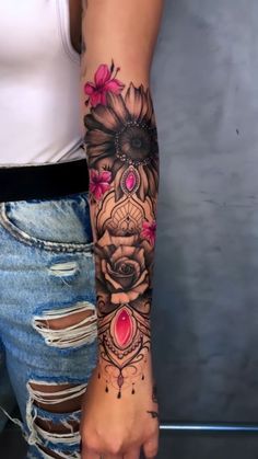 Girly Tattoos Forearm, Minimalist Wrist Tattoo, Forearm Tattoo Women Sleeve, Half Sleeve Tattoos For Women Upper Arm, Tattoo Ideas Female Wrist, Dreamcatcher Tattoo Thigh, Female Sleeve Tattoo, Arm Sleeve Tattoos For Women, Jewel Tattoo