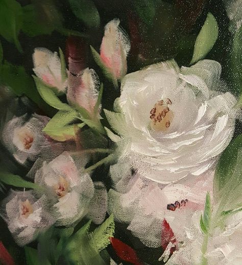 White Rose Painting Acrylic, Painting White Roses, White Roses Painting, White Rose Painting, Rose Painting Acrylic, Water Coloring, Lenten Rose, Rose Oil Painting, White Rose Flower