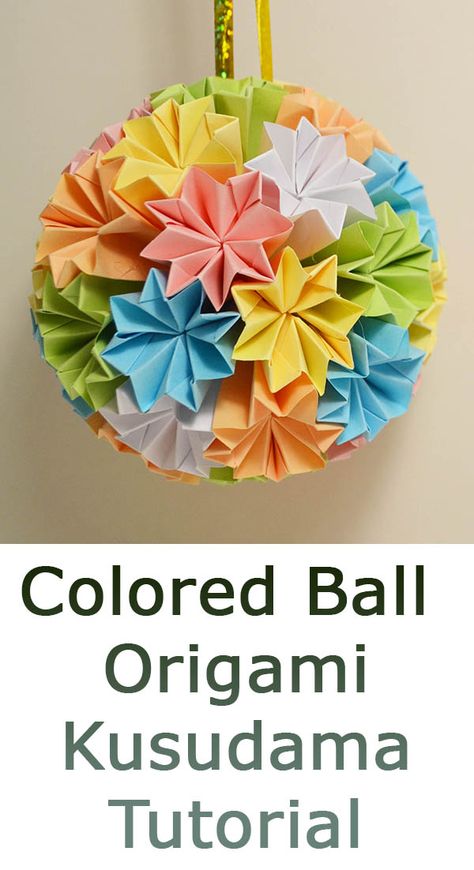 Cool Colored Ball Origami Paper Flowers Kusudama Tutorial DIY This ball is a great decoration for your interior, a beautiful gift for a friend. And this craft you can to decorate the tree for the new year. For the manufacture of a color ball we will need 40 squares of paper 9 x 9 cm (3,54" х 3,54"). Colours choose according to your desire. The diameter of the finished ball is 10 cm (3,94"). I wish you pleasant viewing! Oragami Christmas Ornaments, How To Make Paper Ball, Paper Balls Hanging, Origami Ball Easy, Kusudama Tutorial, Kusudama Flower, Kusudama Ball, Kusudama Flower Bouquet, Flower Making Crafts