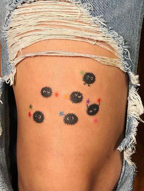 Dust bunny tattoo Dust Bunnies Tattoo, Ghibli Dust Bunnies, Dust Sprites Tattoo, Sprites Tattoo, Bunnies Tattoo, Dust Sprites, Dust Bunny, Bunny Tattoo, Soot Sprite