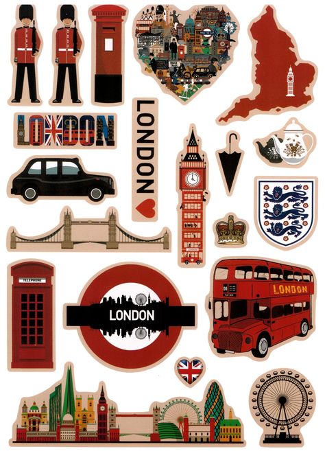 Travel Stickers Printable, London Stickers, London Scrapbook, Suitcase Stickers, Luggage Stickers, Scrapbook Printing, Tumblr Stickers, Scrapbook Stickers Printable, Travel Stickers