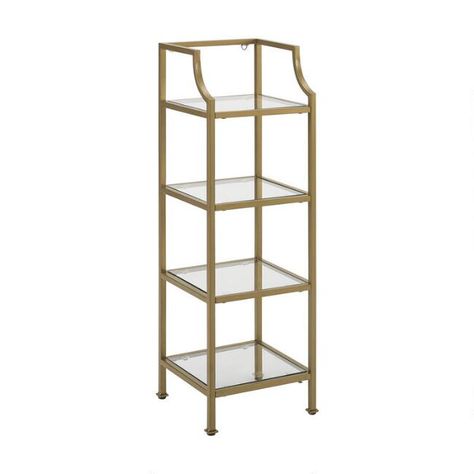 Milayan Metal And Glass Bathroom Etagere Shelf - v1 Bathroom Etagere, Compact Bathroom, Small Bookcase, Bookcase Styling, Bathroom Storage Solutions, Tempered Glass Shelves, Etagere Bookcase, Glass Bathroom, Glass Storage