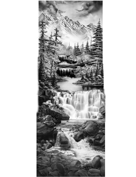 Hi there! I'm in touch, a cross-stitch lover, and digital pattern designer. Lately, I've been interested in creating and stitching geometric patterns. I really like this style. Japanese River Tattoo, Mor Tattoo, Mountain Tattoo Sleeve, Rainforest Tattoo, Mountain Sleeve Tattoo, Wrench Tattoo, Waterfall Tattoo, Natur Tattoo Arm, Scenery Tattoo