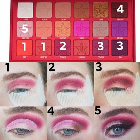 Blood Sugar Palette Looks, Eyeshadow Pictorial, Star Eyeshadow, Jeffree Star Eyeshadow, Jeffree Star Palette, Makeup Pallettes, Jeffrey Star, Pink Eyeshadow Look, Makeup Charts