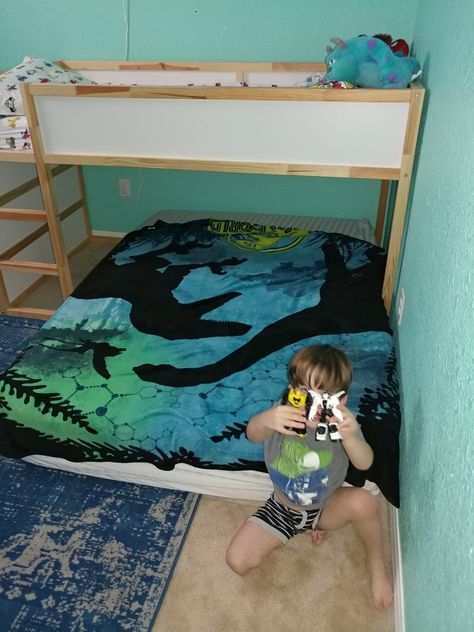 Kura bed with full size mattress on floor. The 11.5" foam mattress is so thick, we don't need anything under it. Ikea Kura Full Bed Under, Ikea Kura Floor Bed Hack, Mattress On Floor Ideas, Greg House, Bedroom Kid, Ikea Kura Bed, Kura Bed, Ikea Kura, Boys Room Design