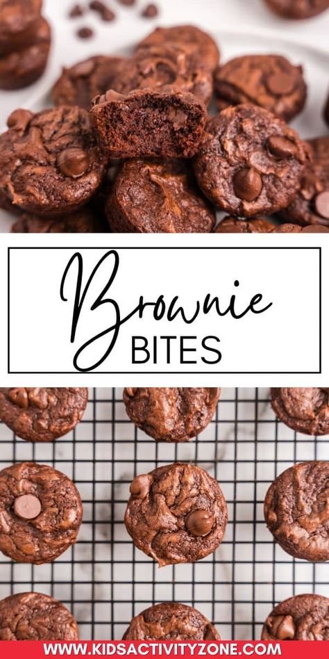 These scrumptious brownie bites are the answer to your sweet tooth woes. The best part? They're made from scratch with everyday ingredients, and they're so easy even little ones can help! In no time, you'll be enjoying warm, fudgy brownie bites that are the perfect after-school pick-me-up or sweet ending to dinner. Pantry Staple Dessert, Mini Brownie Bites, Brownie Bites Recipe, Brownie Desserts Recipes, Kid Friendly Dessert, Easy Snacks For Kids, Mini Brownies, Fudgy Brownie, Muffin Tin Recipes