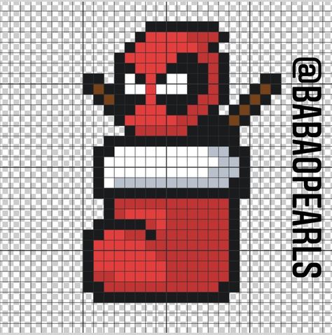 Deadpool Perler Beads Pattern, Deadpool Cross Stitch, Deadpool Perler Beads, Perler Beads Marvel, Marvel Perler Bead Patterns, Christmas Deadpool, Christmas Marvel, Pattern Pixel Art, Deadpool Christmas