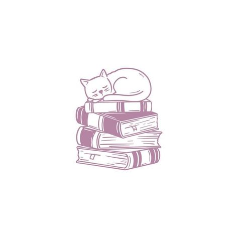 Cat And Book Illustration, Cat On Books Drawing, Cat And Book, Cat Hand, Pile Of Books, Cat Reading, Book Drawing, Cat Silhouette, Book Illustration