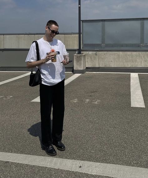 Black and white outfit 
Sunglasses 
Sunny day Aesthetic Loafers Outfit Men, Black Chunky Shoes Outfit Men, Loafers Outfit Men Aesthetic, All Black Loafers Outfit Men, Black Slacks Outfit Summer, Post Minimalism Fashion, Post Minimalism Fashion Men, Black Slacks Outfit Men, Slacks Outfit Men