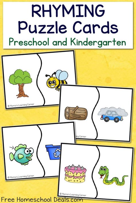 This is a post by Free Homeschool Deals contributor, Lauren at Mama's Learning Corner. When my youngest daughter was in the very beginning pre-reading stages Rhyming Kindergarten, Rhyming Preschool, Puzzle Cards, Shape Tracing Worksheets, Learning Corner, Transportation Preschool, Free Printable Flash Cards, Rhyming Activities, Kindergarten Ela