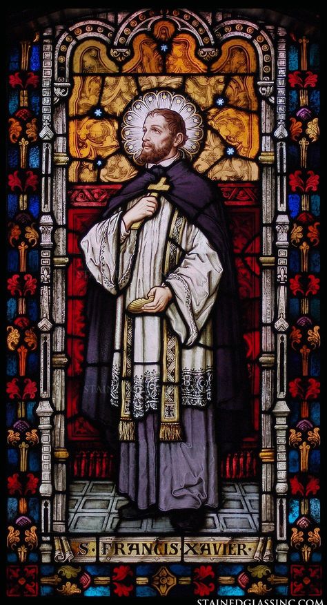 "Saint Francis Xavier" Religious Stained Glass Window Christian Glass Painting, Stained Glass Saints, Saint Francis Xavier, Catholic Church Stained Glass, St Francis Xavier, Saint Art, Stained Glass Windows Church, Saint Xavier, Stained Window