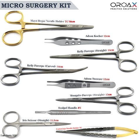 Dental Micro Surgery Instruments Kit Castroviejo Needle Holder Surgical Scissors Surgical Scissors, Surgical Tools, Surgery Instruments, Surgical Tech, Nursing School Notes, Medical Terminology, Dental Instruments, Eye Surgery, Needle Holder