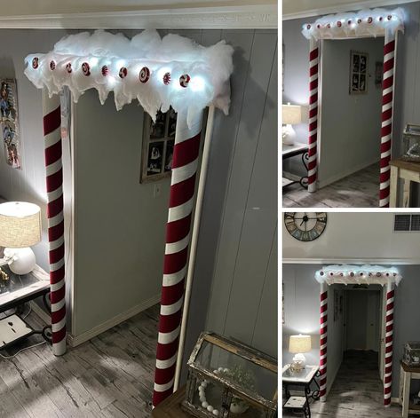 Peppermint Hallway Decorations, Christmas Storefront Ideas, Christmas Hallway, Christmas Candy Cane Decorations, Christmas Door Decorating Contest, Candy Cane Decorations, School Door Decorations, Candy Cane Lane, Door Decorating Contest