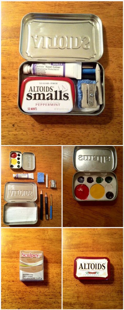 Altoid Paint Tins, Altoid Tin Paint Set, Altoid Tin Art Kit, Alto Is Tin Crafts, Cute Small Crafts, Tin Painting Ideas, Altoid Tin Gifts, Altoids Tin Crafts, Altoids Box Ideas