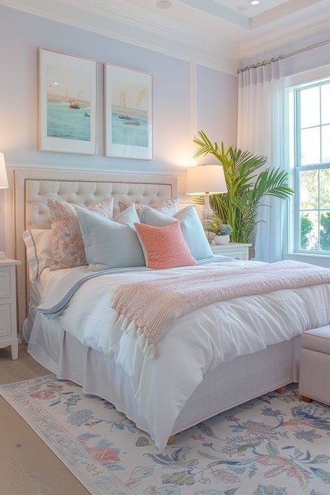 Ocean Theme Guest Room, Costal Aesthetic House, Ocean Inspired Interior Design, Girls Coastal Bedroom, Aesthetic Room Color, Sea Inspired Room, Bedroom Ideas Ocean, Calming Apartment, Sea Salt Bedroom