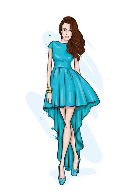 Beautiful girl in a stylish evening dres... | Premium Vector #Freepik #vector #woman #fashion #girl #hair Side Profile Drawing, Profile Drawing, Simple Frocks, Side Profile, Premium Vector, Evening Dress