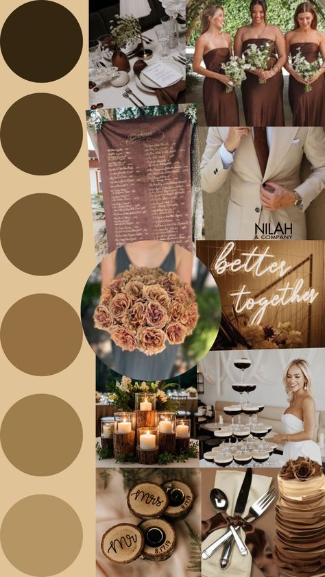 Tan Wedding Colors Colour Palettes, Light Brown Wedding Theme, Shades Of Brown Wedding, Yellow And Brown Wedding, Brown And Cream Wedding, White And Brown Wedding, Brown And Gold Wedding, Brown Wedding Theme, Tan Wedding Colors