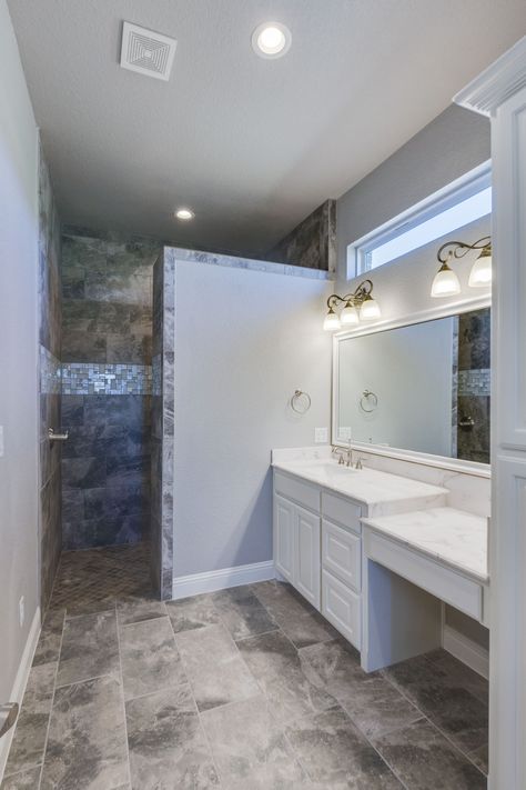 Shower With Privacy Door, Walk In Shower No Door Half Walls, Walk In Shower With Privacy Wall, Wall Shower Walk In, Privacy Shower Ideas, Walk In Shower Privacy Wall, Shower Behind Wall Walk In, Tile Shower Without Door, Tall Pony Wall Shower Ideas