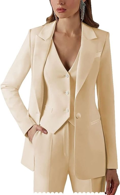 Amazon.com: Women Suits Office Work 3 Pieces Set Lady Blazer Formal Business Suit Wedding Tuxedos Party (Blazer+Vest+Pants)(Beige,12) : Clothing, Shoes & Jewelry Womens 3 Piece Suit, Suits Office, Beige Suits, Women Suits, Ladies Blazer, Business Pants, Fancy Dress Design, Trendy Fall Outfits, Versatile Outfits