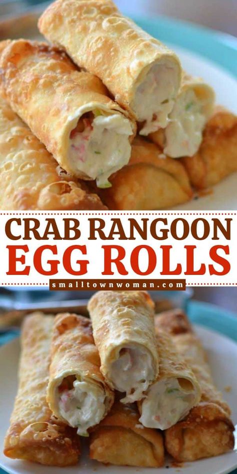 Learn how to make Crab Rangoon Egg Rolls for the best game-day appetizer! This Crab Rangoon Egg Rolls is filled with fresh crab meat, cream cheese, and a perfect blend of spices. Pin this for the best Holiday appetizer and New Year's Eve food idea! Easy Football Party Food, Crab Rangoon Egg Rolls, New Year's Eve Food, Easy Delicious Appetizers, Best Holiday Appetizers, Crab Rangoon Recipe, New Year's Eve Appetizers, New Years Eve Food, Football Party Food