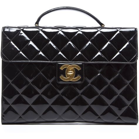 Pre-Owned Chanel Black Patent Leather Briefcase Bag ($1,949) ❤ liked on Polyvore featuring bags, handbags, black, pre owned handbags, black patent purse, black patent leather purse, pocket purse and strap purse Handbags Chanel, Vintage Briefcase, Leather Briefcase Bag, Briefcase Bag, Handbags Black, Patent Leather Bag, Patent Leather Handbags, Quilted Purses, Quilted Handbags