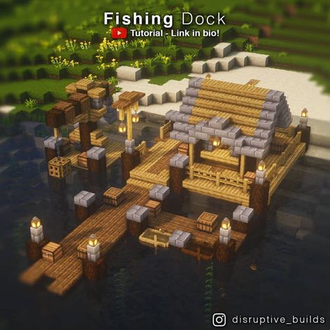 4,026 Likes, 14 Comments - disruptive / Minecraft Builder (@disruptive_builds) on Instagram: “💾Don't forget to save for later! 🔴This build has a Tutorial Video! Youtube channel link in bio.…” Minecraft Loading Dock, Minecraft Fishing Dock House, Minecraft Docks Design, Mc Dock Ideas, Minecraft Boardwalk Ideas, Boat Dock Ideas Minecraft, Minecraft Dock Tutorial, Minecraft Small Dock Ideas, Boat Deck Minecraft