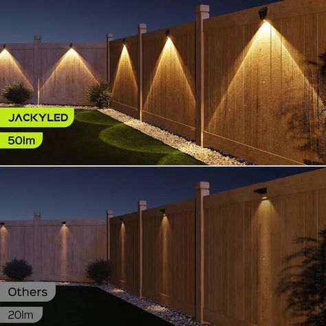 2024 New Solar Fence Lights 50 Lumens Bright Fence - Temu Soffit Lighting Exterior, Landscape Lighting Ideas Front Yards, Fence Lights, Solar Step Lights, Patio Railing, Solar Fence Lights, Solar Deck Lights, Pool Lights, Patio Fence