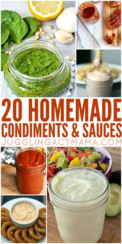 We’ve got more than 20 Homemade Condiments and Sauces perfect for making this summer – they make great gifts, too! Summer just wouldn’t be summer without barbecues, fresh veggies and all the… More Homemade Dry Mixes, Homemade Sauce Recipes, Homemade Pantry, Homemade Condiments, Condiment Recipes, Marinade Sauce, Homemade Spices, Homemade Seasonings, Homemade Sauce