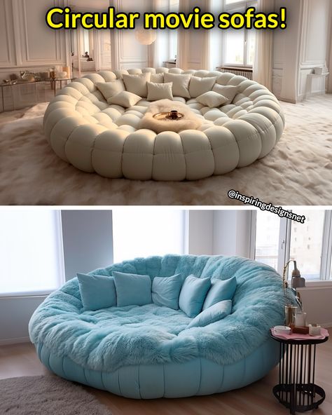 Giant Circular Movie Sofas Fuzzy Couch Sofas, Circle Couch Round Sofa, Fluff Monster Couch, Deep Couch Oversized, Round Loveseat, Circle Couch, Movie Sofa, Huge Couch, Giant Couch