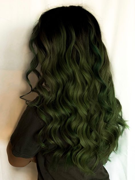 Dark Green Hair, Guy Tang, Wicked Shadow, #haircolour Swamp Witch Hair, Dark Moss Green Hair, Olive Green Hair Color, Green Hair Guy, Moss Green Hair, Olive Green Hair, Green Hair Ideas, Green Hair Color Ideas, Green Hair Color