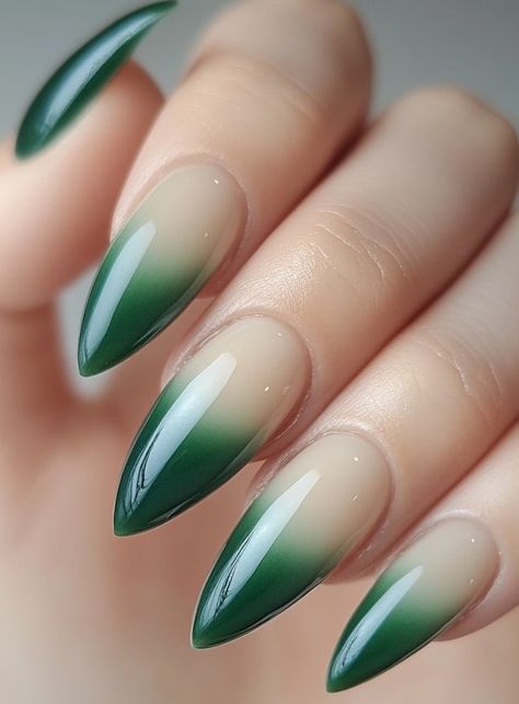 Ombre Emerald Green Nails, Red And Green Ombre Nails, Green And White Ombre Nails, Olive Green Ombre Nails, Emerald Green Ombre Nails, Green Ombre Nail Designs, Green Ombre Nails, Sage Nails, Ombre French Tips