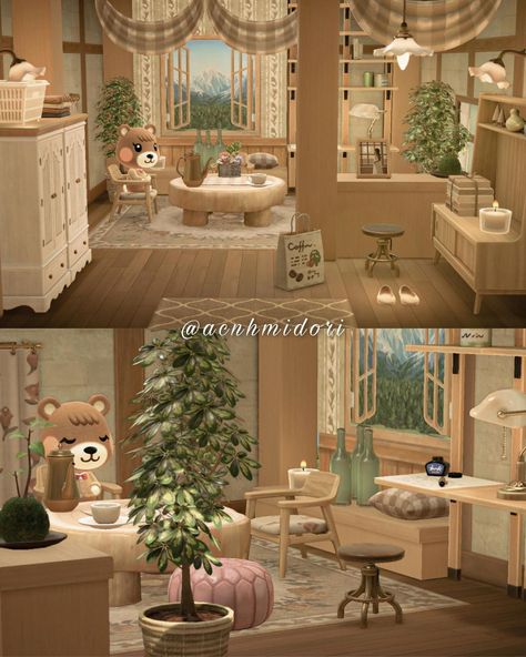 Acnh Cottagecore House, Acnh Wallpaper Designs, Cottagecore Interior Design, Cottagecore Interior, Bungalow Interior, Small Bungalow, House Redesign, Happy Home Designer, Animal Crossing Wild World