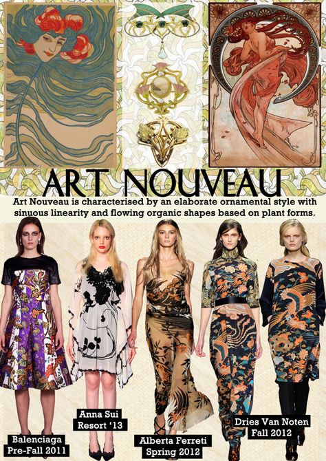 Art Nouveau Style Fashion, Art Nouveau Fashion Dress, Art Nouveau Fashion Runway, Art Nouveau Clothing Fashion, Art Nouveau Inspired Fashion, Art Nouveau Textiles, Art Deco Clothes, Art Nouveau Outfit, Art Nouveau Clothing