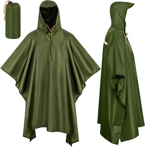 Waterproof Poncho, Camping Must Haves, Hook And Loop Fasteners, Rain Poncho, Rain Cover, Rain Wear, Army Green, Fashion Item, Special Features