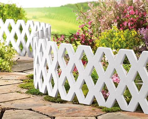 lattice in garden | White Lattice Edging Garden Patio Border Fencing Set Plastic NEW B2353 Black Lyrics, Lattice Garden, Plastic Lattice, Garden Border Edging, White Lattice, Lattice Trellis, Concrete Fence, Garden Border, Horizontal Fence