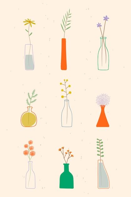 Free Vector | Colorful doodle flowers in vase Flower In Vase Illustration, Vase Illustration, Flower In Vase, Doodle Flowers, Flowers In Vase, Boho Poster, Bohemian Aesthetic, Flower Doodles, Single Flower