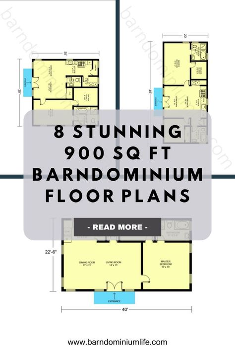 Check out these efficient 900 sq ft barndominium floor plans! Combining modern amenities with a compact footprint, these homes are perfect for those who love simple living. 900 Sq Ft Barndominium, Small Home Layout Floor Plans, Small Home Layout, Home Layout, Custom Home Plans, Barndominium Floor Plans, Love Simple, Dining Room Living Room, Clever Design