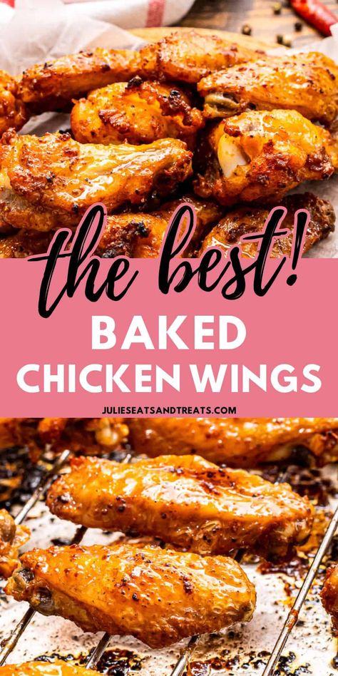 Baked Chicken Wings that are crispy with the best seasonings! These easy chicken wings are juicy, tender and the perfect appetizer or make a great finger food for dinner! It's an easy chicken wing recipe that's fail-proof every single time. Finger Food For Dinner, Bruschetta Board, Best Baked Chicken Wings, Baked Chicken Wings Recipe, The Best Baked Chicken, Chicken Wing Seasoning, Best Baked Chicken, Oven Chicken Wings, Wings Recipe Baked