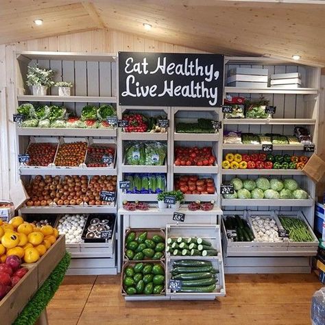 Fruit And Veg Display, Fruit And Veg Shop Design, Vegetable Store Design, Fruit Store Design, Vegetable Shop Design, Fruit Shop Design Ideas, Organic Store Design, Organic Shop Design, Mini Grocery Store Design